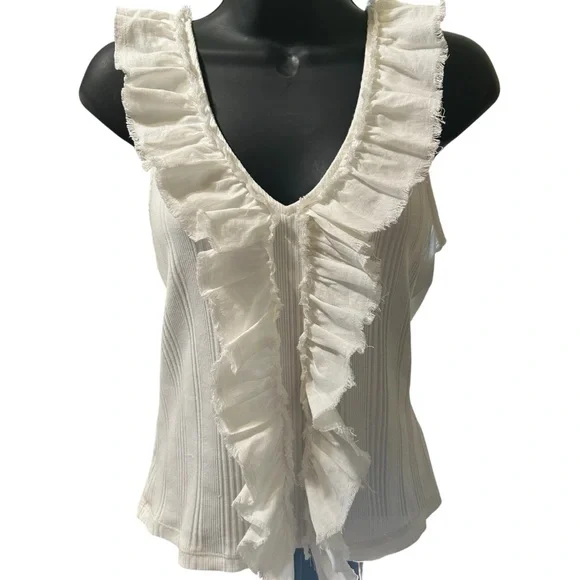 Anthropology Pilcro Top Women’s White V-Neck Ruffle Front Tank Top size Large - Picture 9 of 10